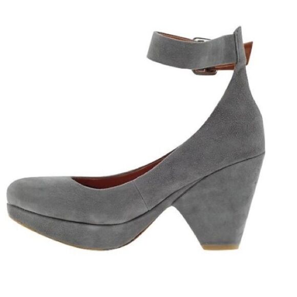 Gentle Souls Grey Oppsi Ankle Strap Mary Jane Leather Platform Pumps - Picture 1 of 13